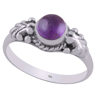 Stunning Rawa & Twisted Wire Work Around Amethyst Round Shape 925 Sterling Solid Silver Ring - R3403067-1