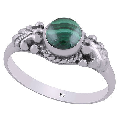 Stunning Rawa & Twisted Wire Work Around Malachite Round Shape 925 Sterling Solid Silver Ring - R3403067-5