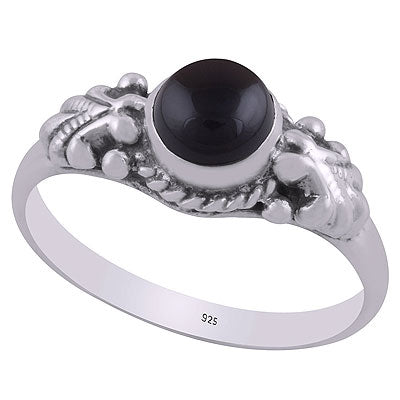Stunning Rawa & Twisted Wire Work Around Black Onyx Round Shape 925 Sterling Solid Silver Ring - R3403067-6