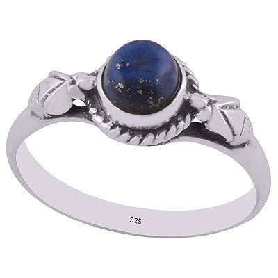 Alluring Embossed Wire Work Around Lapis Round Shape 925 Sterling Solid Silver Ring - R3403068-4