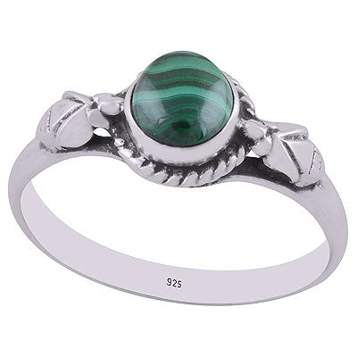 Alluring Embossed Wire Work Around Malachite Round Shape 925 Sterling Solid Silver Ring - R3403068-5