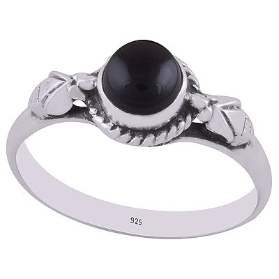 Alluring Embossed Wire Work Around Black Onyx Round Shape 925 Sterling Solid Silver Ring - R3403068-6