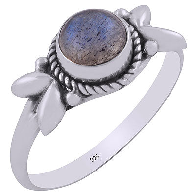 Gorgeous Embossed Handcrafted Twisted Wire Work Around Labradorite Round Shape 925 Sterling Solid Silver Ring - R3403074-5