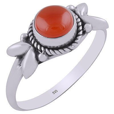 Gorgeous Embossed Handcrafted Twisted Wire Work Around Carnelian Round Shape 925 Sterling Solid Silver Ring - R3403074-6