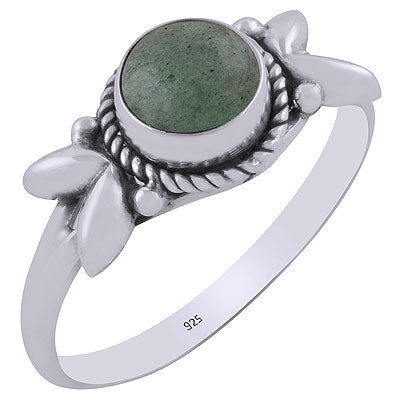 Gorgeous Embossed Handcrafted Twisted Wire Work Around Green Aventurine Round Shape 925 Sterling Solid Silver Ring - R3403074-8