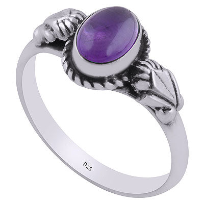 Gorgeous Handcrafted embossed Work Around Amethyst Oval Shape 925 Sterling Solid Silver Ring - R3403075-1