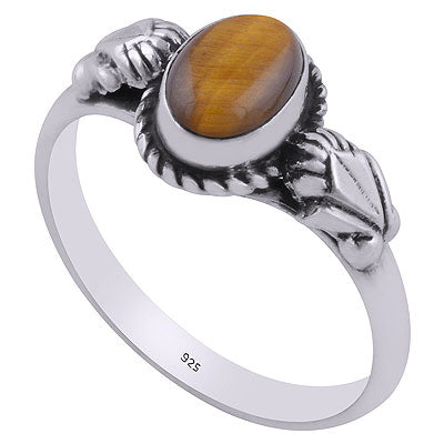 Gorgeous Handcrafted embossed Work Around Tiger's Eye Oval Shape 925 Sterling Solid Silver Ring - R3403075-5