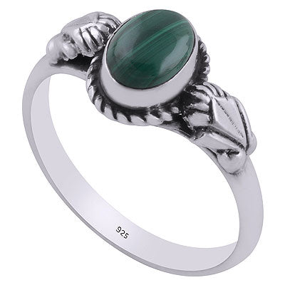 Gorgeous Handcrafted embossed Work Around Malachite Oval Shape 925 Sterling Solid Silver Ring - R3403075-6