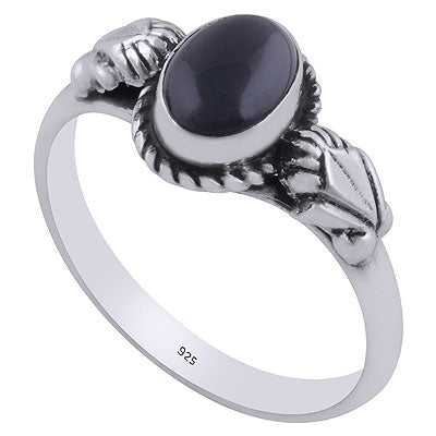 Gorgeous Handcrafted embossed Work Around Black Onyx Oval Shape 925 Sterling Solid Silver Ring - R3403075-7