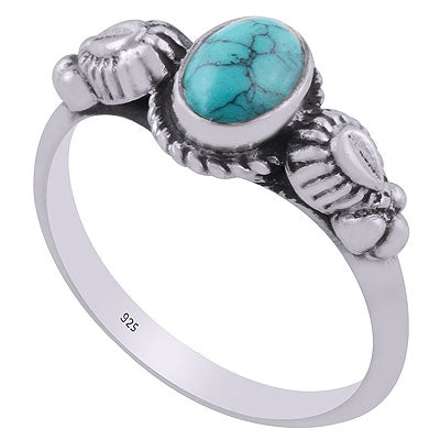 Beautifully Handcrafted Twisted Wire Around Turquoise Oval Shape 925 Sterling Solid Silver Ring - R3403076-3
