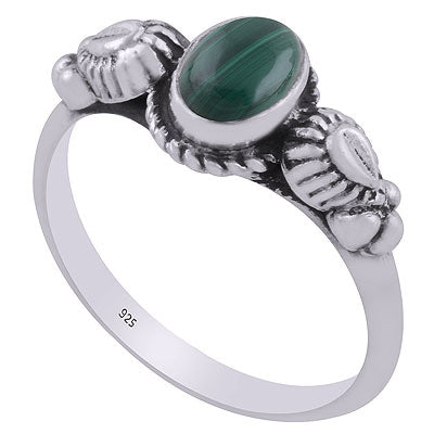 Beautifully Handcrafted Twisted Wire Around Malachite Oval Shape 925 Sterling Solid Silver Ring - R3403076-6