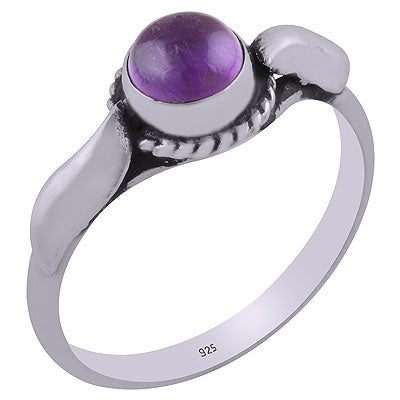 Beautifully Shaped Handcrafted Work Around Amethyst Round Shape 925 Sterling Solid Silver Ring - R3403077-1