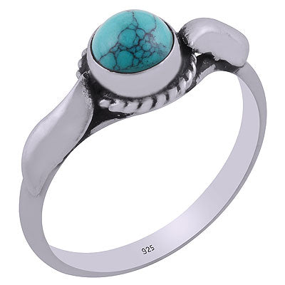 Beautifully Shaped Handcrafted Work Around Turquoise Round Shape 925 Sterling Solid Silver Ring - R3403077-2