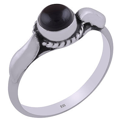 Beautifully Shaped Handcrafted Work Around Black Onyx Round Shape 925 Sterling Solid Silver Ring - R3403077-6
