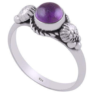 Stunning Oxidised Handcrafted Work Around Amethyst Round Shape 925 Sterling Solid Silver Ring - R3403078-1