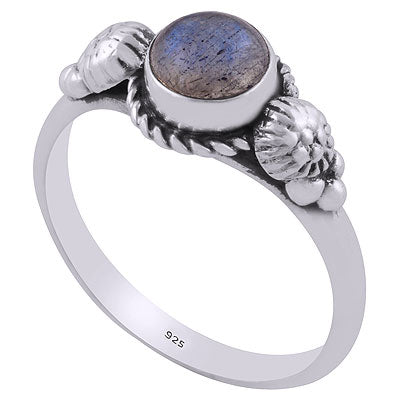 Stunning Oxidised Handcrafted Work Around Labradorite Round Shape 925 Sterling Solid Silver Ring - R3403078-4