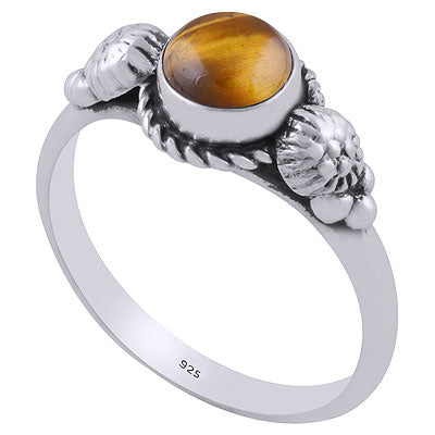 Stunning Oxidised Handcrafted Work Around Tiger's Eye Round Shape 925 Sterling Solid Silver Ring - R3403078-5