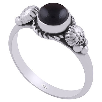 Stunning Oxidised Handcrafted Work Around Black Onyx Round Shape 925 Sterling Solid Silver Ring - R3403078-6