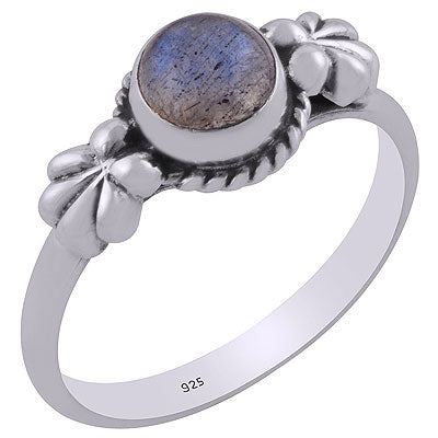 Gorgeous Flower Handcrafted Work Around Labradorite Round Shape 925 Sterling Solid Silver Ring - R3403079-4