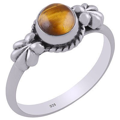 Gorgeous Flower Handcrafted Work Around Tiger's Eye Round Shape 925 Sterling Solid Silver Ring - R3403079-5