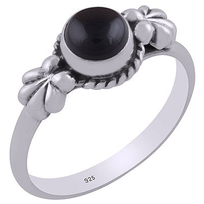 Gorgeous Flower Handcrafted Work Around Black Onyx Round Shape 925 Sterling Solid Silver Ring - R3403079-6