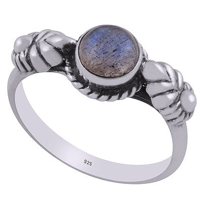Alluring Embossed Handcrafted Work Around Labradorite Round Shape 925 Sterling Solid Silver Ring - R3403080-4