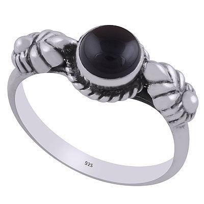 Alluring Embossed Handcrafted Work Around Black Onyx Round Shape 925 Sterling Solid Silver Ring - R3403080-6