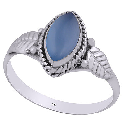 Alluring Textured Leaf Around Blue Chalcedony Marquise Shape 925 Sterling Solid Silver Ring - R3403082-10