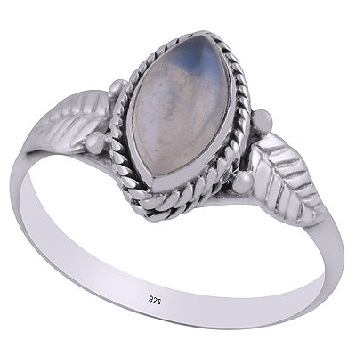 Alluring Textured Leaf Around Rainbow Moonstone Marquise Shape 925 Sterling Solid Silver Ring - R3403082-4