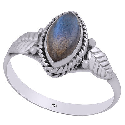 Alluring Textured Leaf Around Labradorite Marquise Shape 925 Sterling Solid Silver Ring - R3403082-5