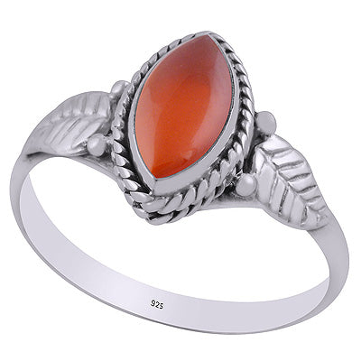 Alluring Textured Leaf Around Carnelian Marquise Shape 925 Sterling Solid Silver Ring - R3403082-7