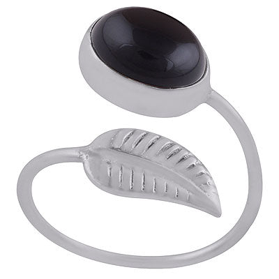Gorgeous Textured Leaf Shank Around Black Onyx Oval Shape 925 Sterling Solid Silver Ring - R3403083-12