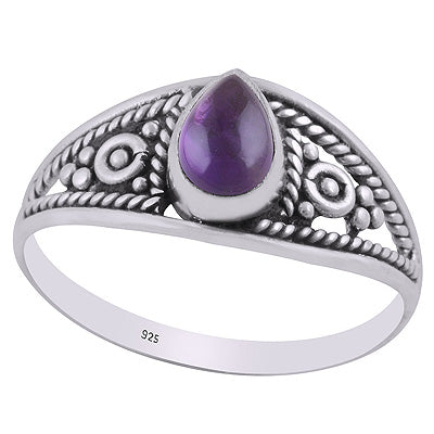 Gorgeous Rawa And Wire Work Around Amethyst Pear Shape 925 Sterling Solid Silver Ring - R3403084-1