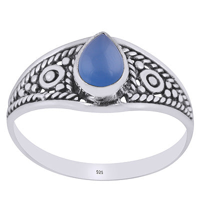 Gorgeous Rawa And Wire Work Around Blue Chalcedony Pear Shape 925 Sterling Solid Silver Ring - R3403084-10
