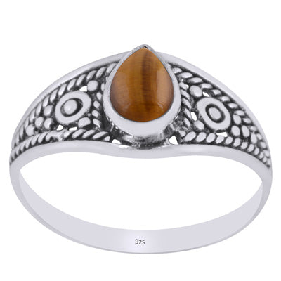 Gorgeous Rawa And Wire Work Around Tiger's Eye Pear Shape 925 Sterling Solid Silver Ring - R3403084-11