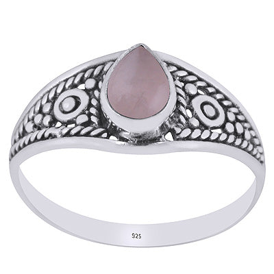 Gorgeous Rawa And Wire Work Around Rose Quartz Pear Shape 925 Sterling Solid Silver Ring - R3403084-15