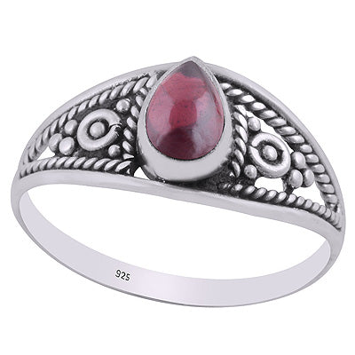 Gorgeous Rawa And Wire Work Around Garnet Pear Shape 925 Sterling Solid Silver Ring - R3403084-2