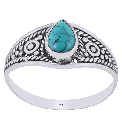 Gorgeous Rawa And Wire Work Around Turquoise Pear Shape 925 Sterling Solid Silver Ring - R3403084-3