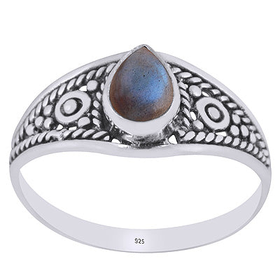 Gorgeous Rawa And Wire Work Around Labradorite Pear Shape 925 Sterling Solid Silver Ring - R3403084-5