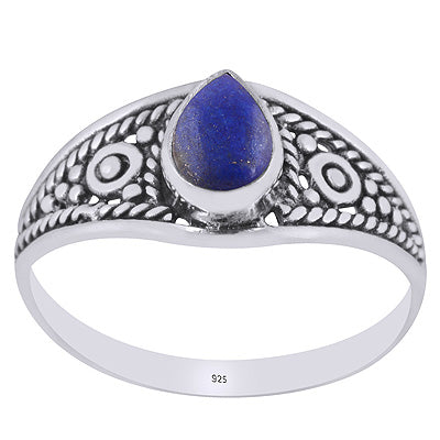 Gorgeous Rawa And Wire Work Around Lapis Pear Shape 925 Sterling Solid Silver Ring - R3403084-6