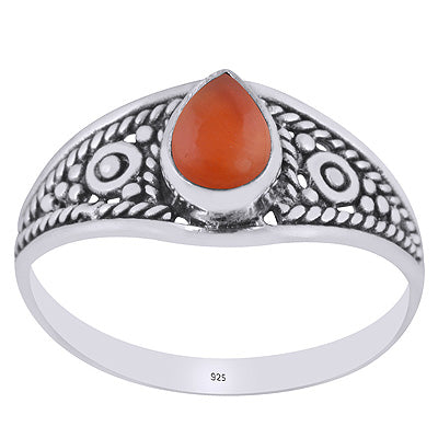 Gorgeous Rawa And Wire Work Around Carnelian Pear Shape 925 Sterling Solid Silver Ring - R3403084-7