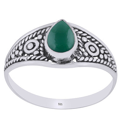 Gorgeous Rawa And Wire Work Around Green Onyx Pear Shape 925 Sterling Solid Silver Ring - R3403084-8
