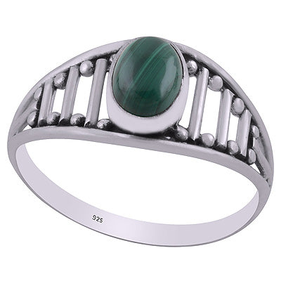 Beautiful Handcrafted Pattern Around Malachite Oval Shape 925 Sterling Solid Silver Ring - R3403085-12