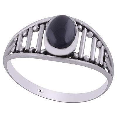Beautiful Handcrafted Pattern Around Black Onyx Oval Shape 925 Sterling Solid Silver Ring - R3403085-14