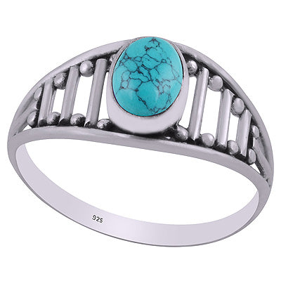 Beautiful Handcrafted Pattern Around Turquoise Oval Shape 925 Sterling Solid Silver Ring - R3403085-3