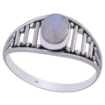 Beautiful Handcrafted Pattern Around Rainbow Moonstone Oval Shape 925 Sterling Solid Silver Ring - R3403085-4