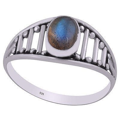 Beautiful Handcrafted Pattern Around Labradorite Oval Shape 925 Sterling Solid Silver Ring - R3403085-5