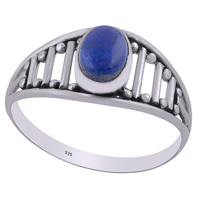 Beautiful Handcrafted Pattern Around Lapis Oval Shape 925 Sterling Solid Silver Ring - R3403085-6