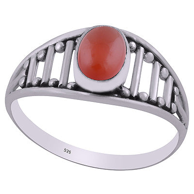 Beautiful Handcrafted Pattern Around Carnelian Oval Shape 925 Sterling Solid Silver Ring - R3403085-7