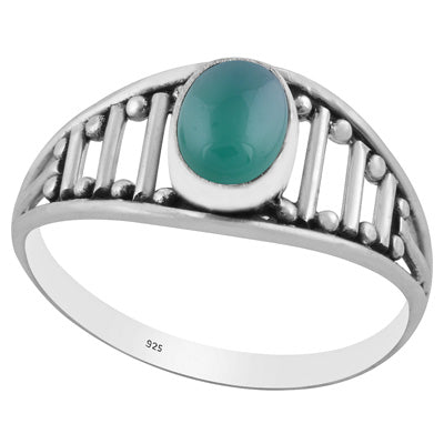 Beautiful Handcrafted Pattern Around Green Onyx Oval Shape 925 Sterling Solid Silver Ring - R3403085-8